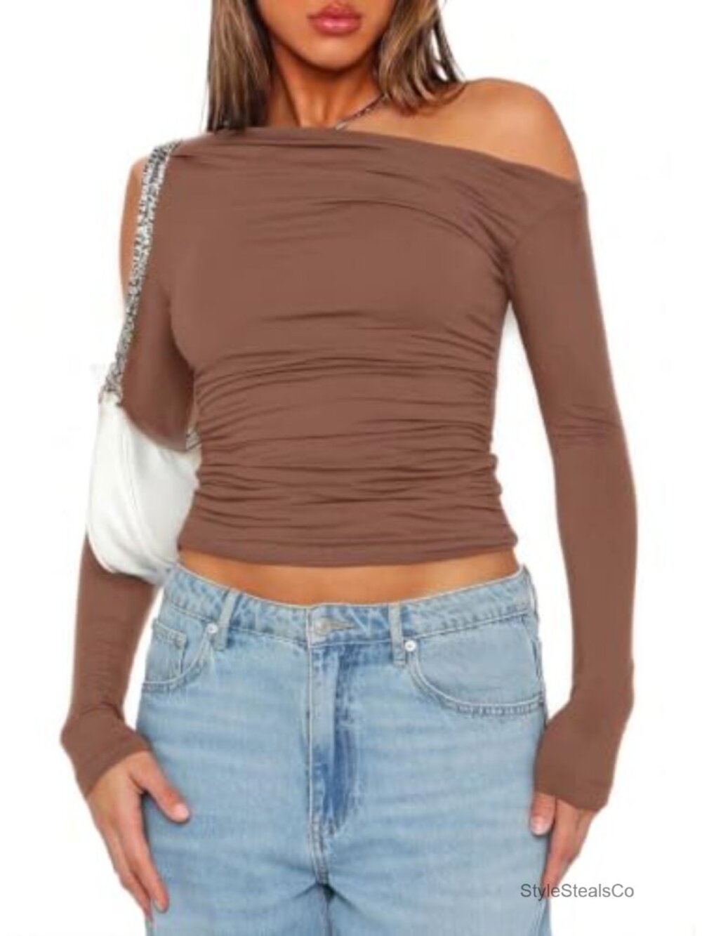 Off Shoulder Long Sleeve Ribbed Knit Y2K Going Out Top